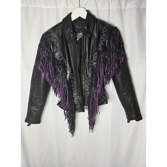 Western World By Shaf Leather Jacket SMALL Fringe Southwestern *BROKEN ZIPPER* - Picture 1 of 16